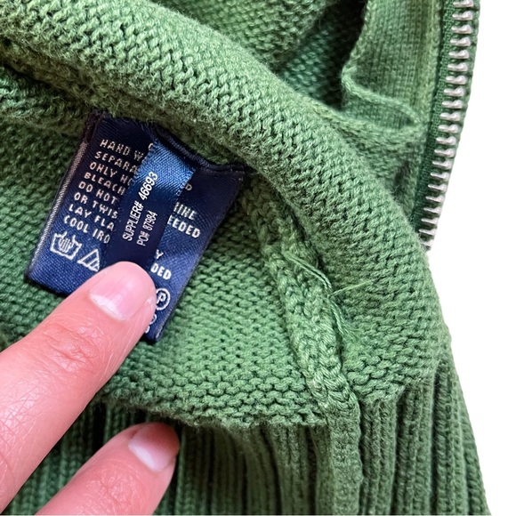 Ralph Lauren Sport Sweater Zip Up Vintage Cable Knit Cotton Green Medium - Picture 10 of 11